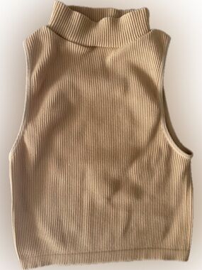 Zara XS Beige Camel Cropped Tank Top | Minimalist Ribbed Basic Aesthetic | XS